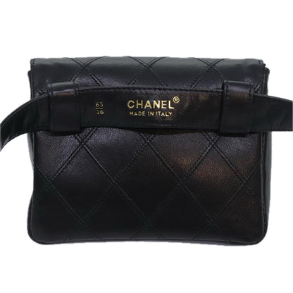 CHANEL Bicolore Chain Waist bag Leather Black Gold CC 90785A