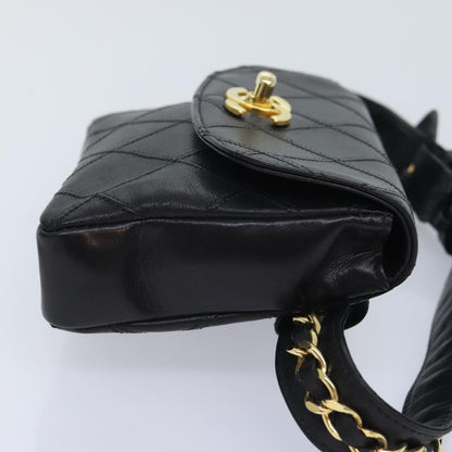 CHANEL Bicolore Chain Waist bag Leather Black Gold CC 90785A
