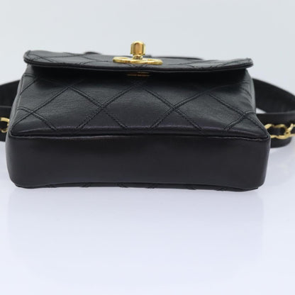 CHANEL Bicolore Chain Waist bag Leather Black Gold CC 90785A