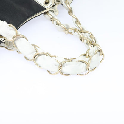 CHANEL COCO Mark Chain Tote Bag Canvas Leather Black White gold CC 90837