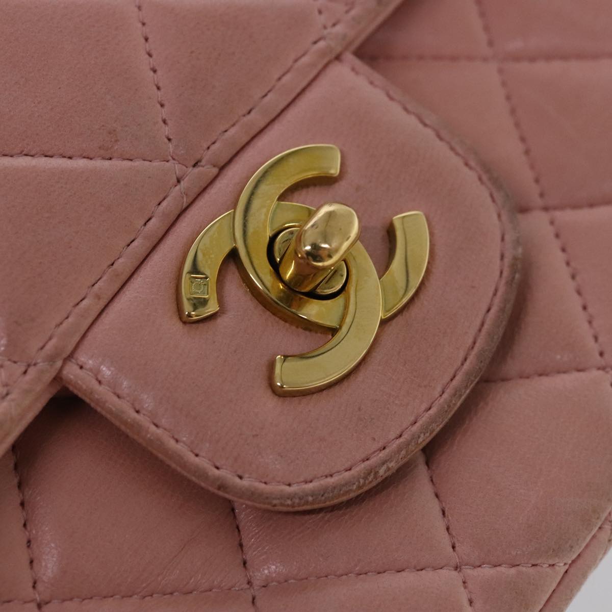 CHANEL Parent Child Bag Hand Bag Lamb Skin Pink Gold CC 90957A