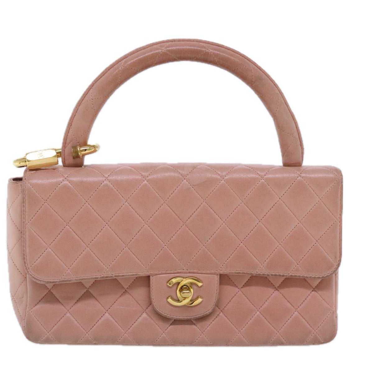 CHANEL Parent Child Bag Hand Bag Lamb Skin Pink Gold CC 90957A