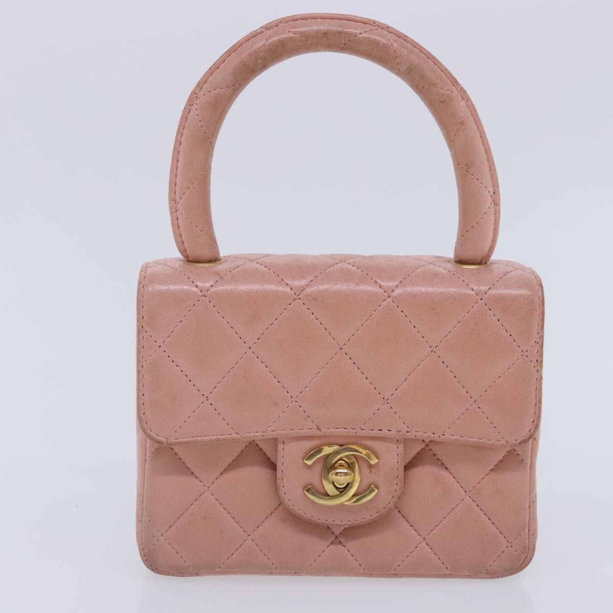CHANEL Parent Child Bag Hand Bag Lamb Skin Pink Gold CC 90957A