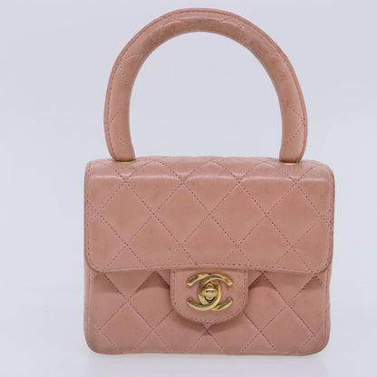 CHANEL Parent Child Bag Hand Bag Lamb Skin Pink Gold CC 90957A