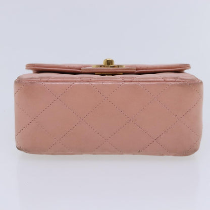 CHANEL Parent Child Bag Hand Bag Lamb Skin Pink Gold CC 90957A