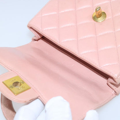 CHANEL Parent Child Bag Hand Bag Lamb Skin Pink Gold CC 90957A