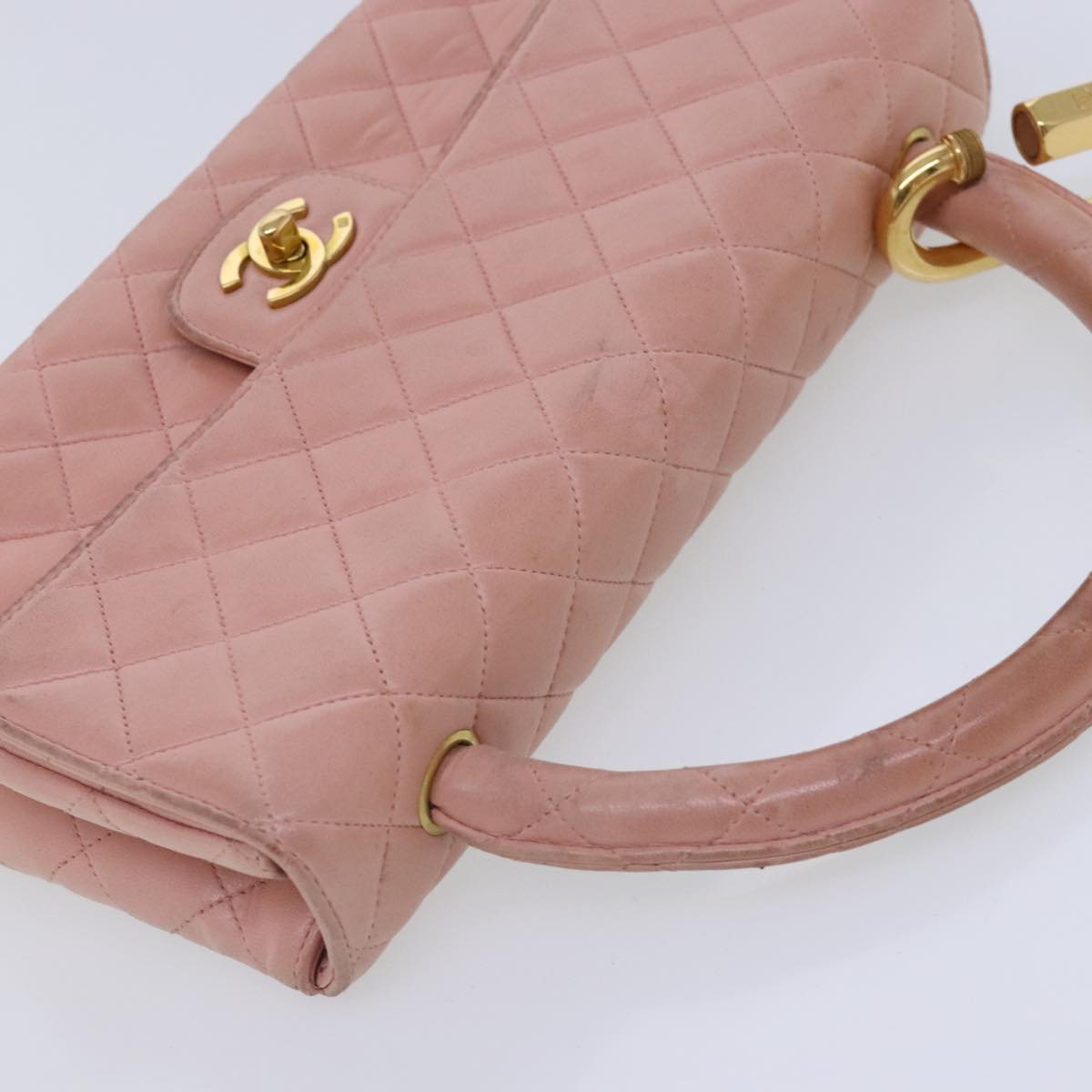 CHANEL Parent Child Bag Hand Bag Lamb Skin Pink Gold CC 90957A