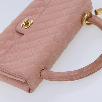 CHANEL Parent Child Bag Hand Bag Lamb Skin Pink Gold CC 90957A