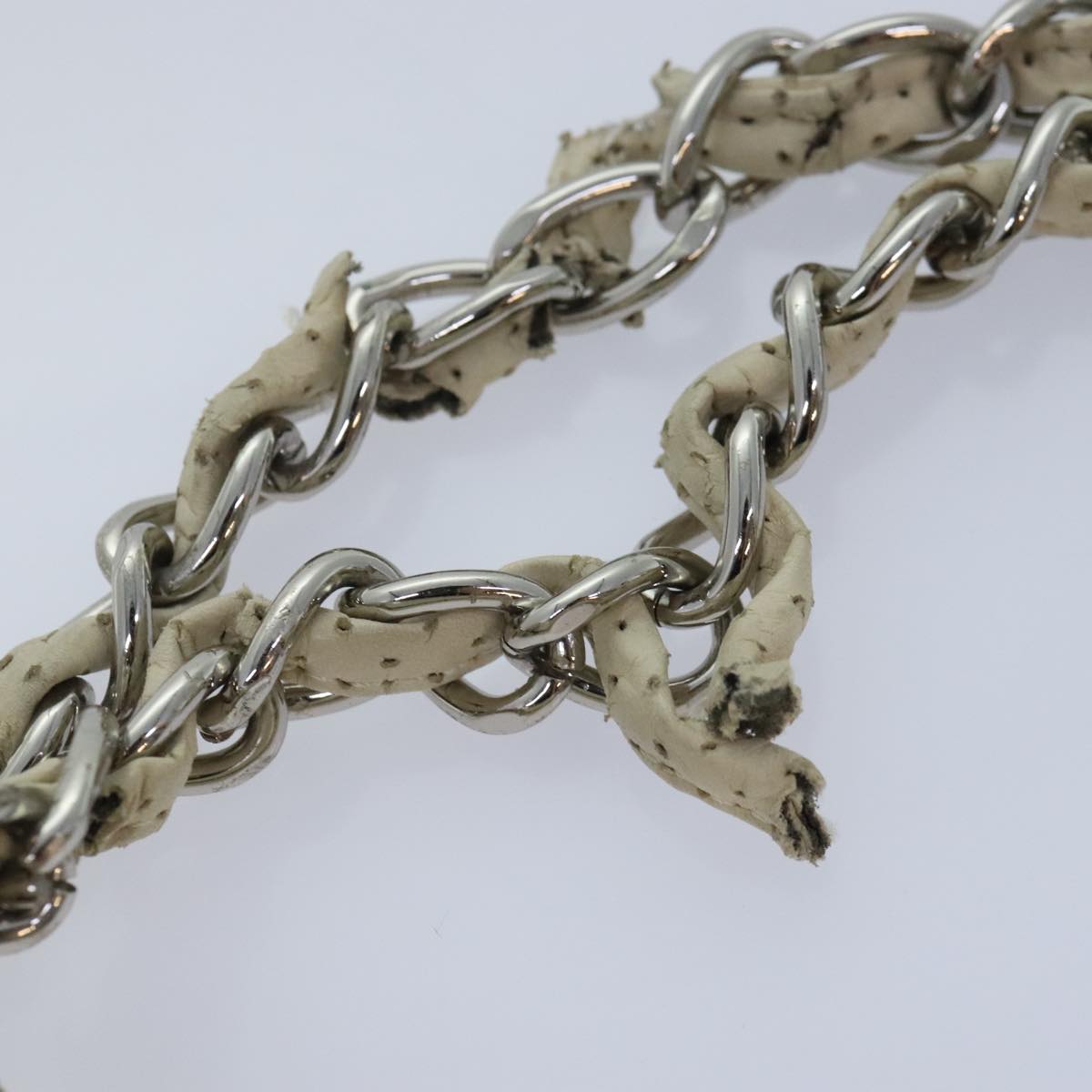 CHANEL Chain Shoulder Bag Punching leather White Silver CC 91310
