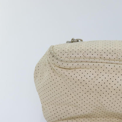CHANEL Chain Shoulder Bag Punching leather White Silver CC 91310