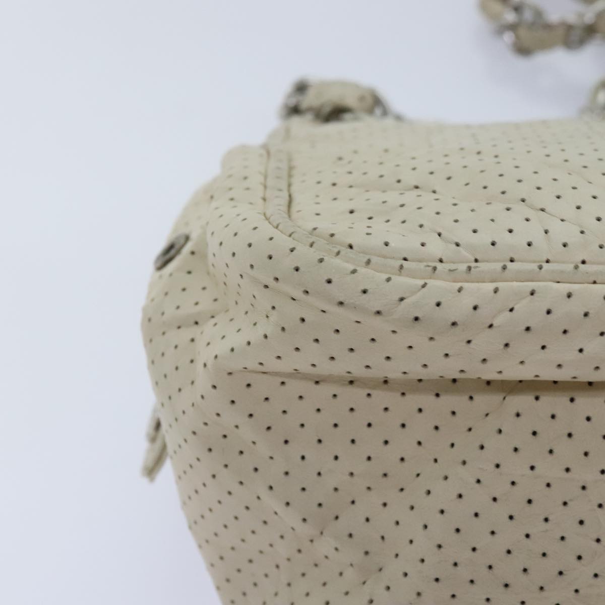 CHANEL Chain Shoulder Bag Punching leather White Silver CC 91310