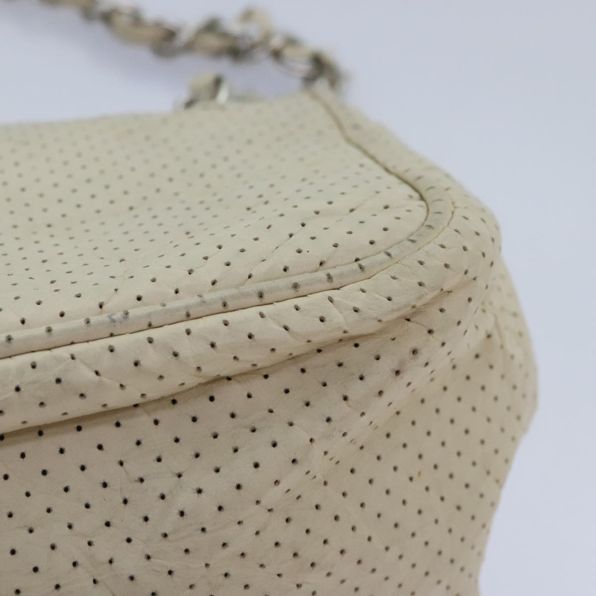 CHANEL Chain Shoulder Bag Punching leather White Silver CC 91310