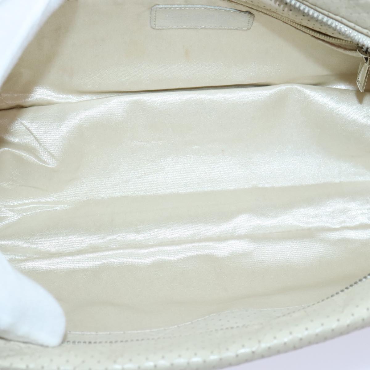 CHANEL Chain Shoulder Bag Punching leather White Silver CC 91310