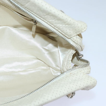 CHANEL Chain Shoulder Bag Punching leather White Silver CC 91310