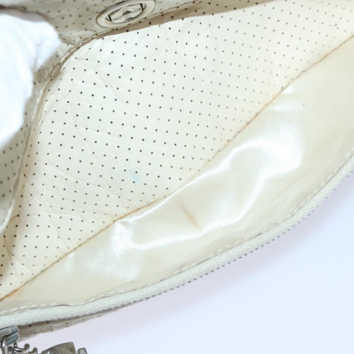CHANEL Chain Shoulder Bag Punching leather White Silver CC 91310