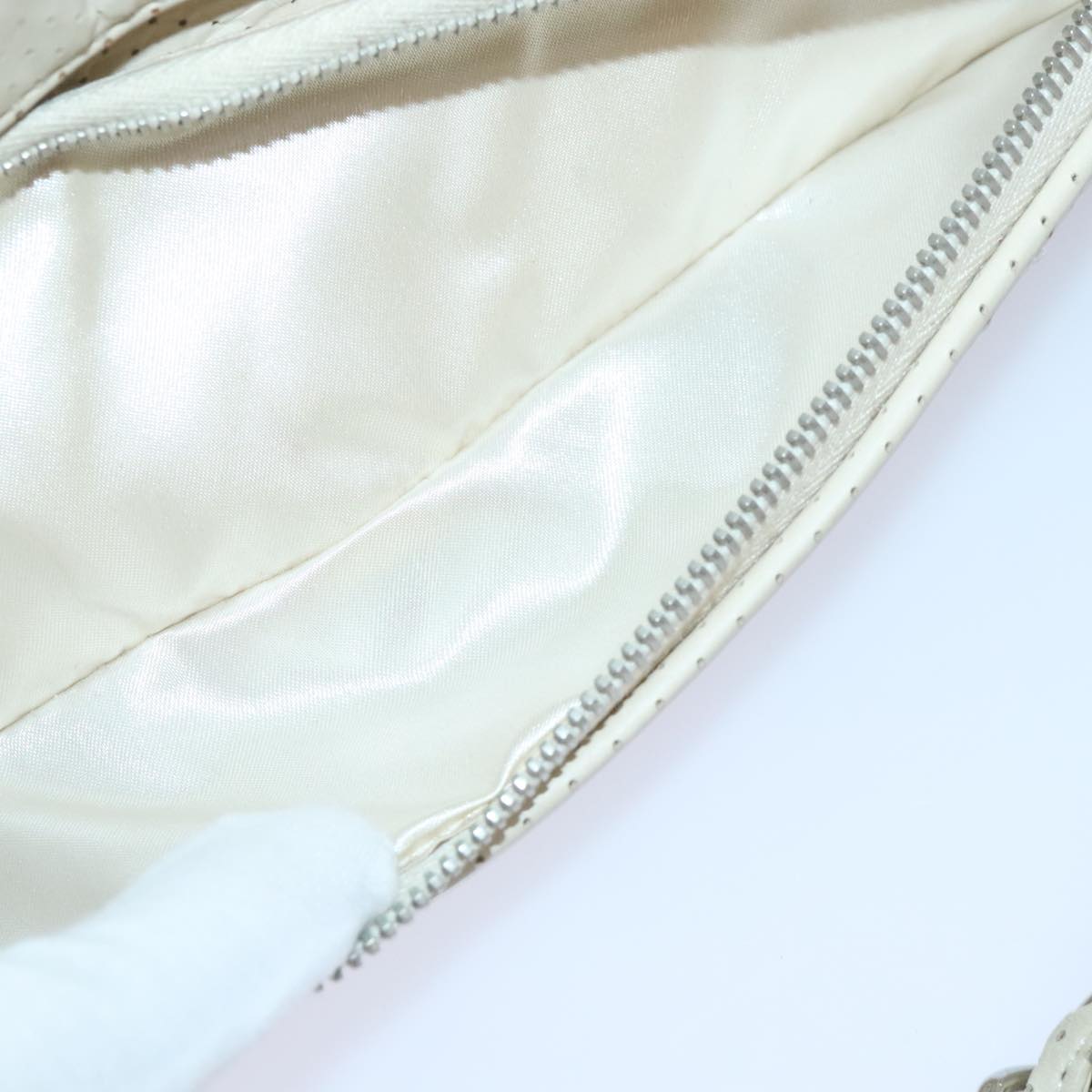 CHANEL Chain Shoulder Bag Punching leather White Silver CC 91310