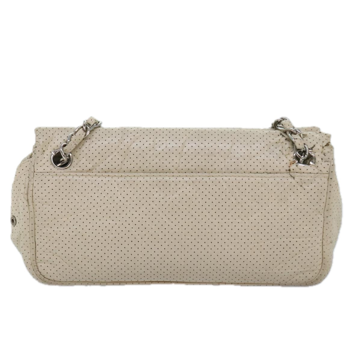 CHANEL Chain Shoulder Bag Punching leather White Silver CC 91310
