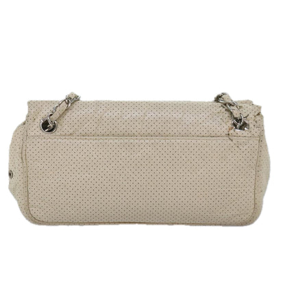 CHANEL Chain Shoulder Bag Punching leather White Silver CC 91310