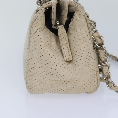 CHANEL Chain Shoulder Bag Punching leather White Silver CC 91310