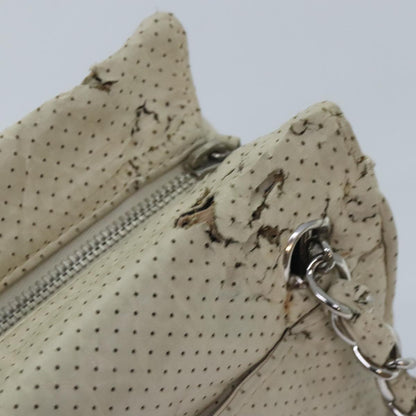 CHANEL Chain Shoulder Bag Punching leather White Silver CC 91310