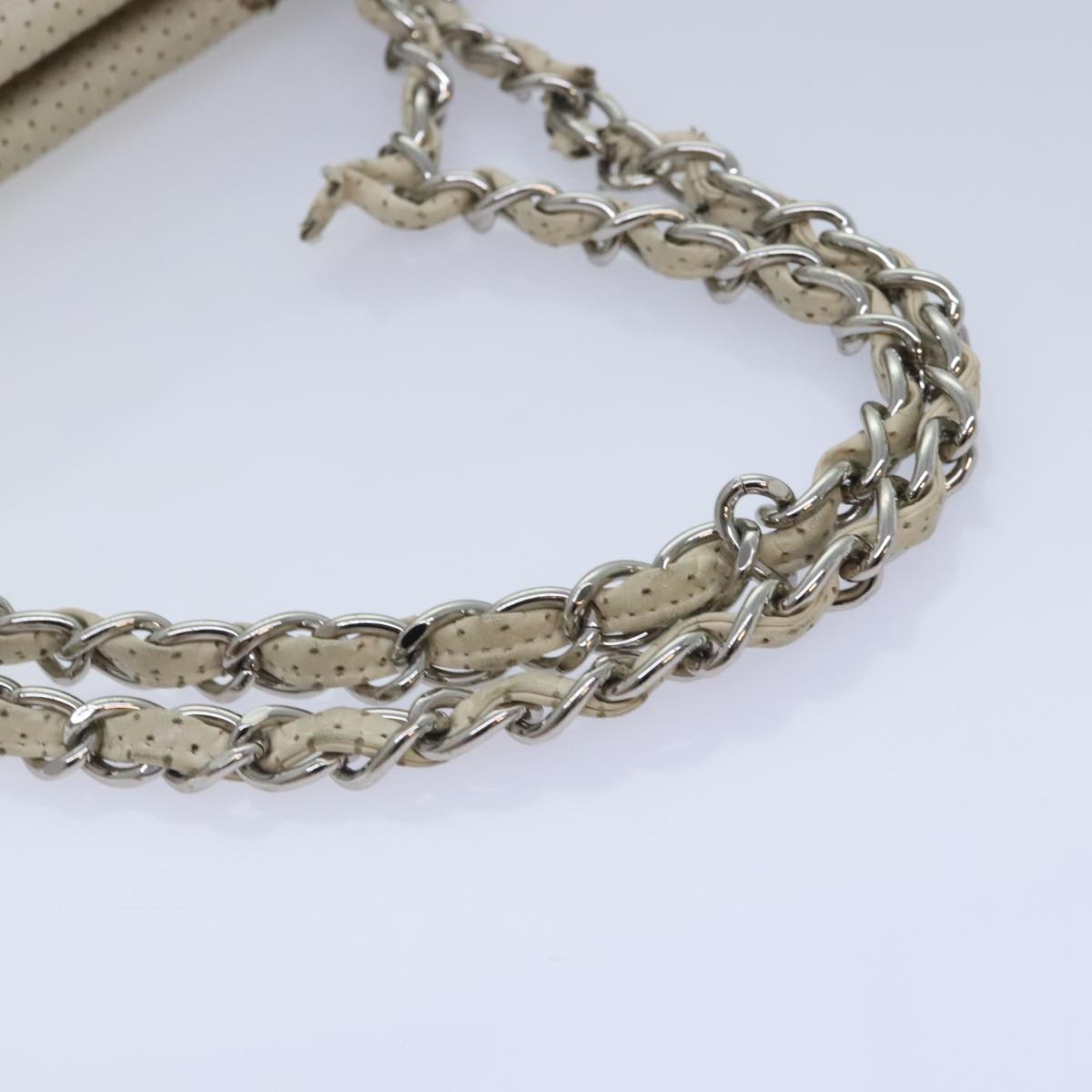 CHANEL Chain Shoulder Bag Punching leather White Silver CC 91310