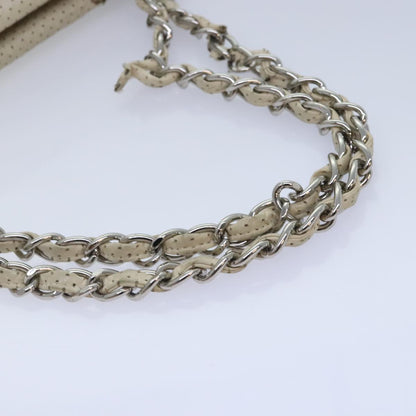 CHANEL Chain Shoulder Bag Punching leather White Silver CC 91310