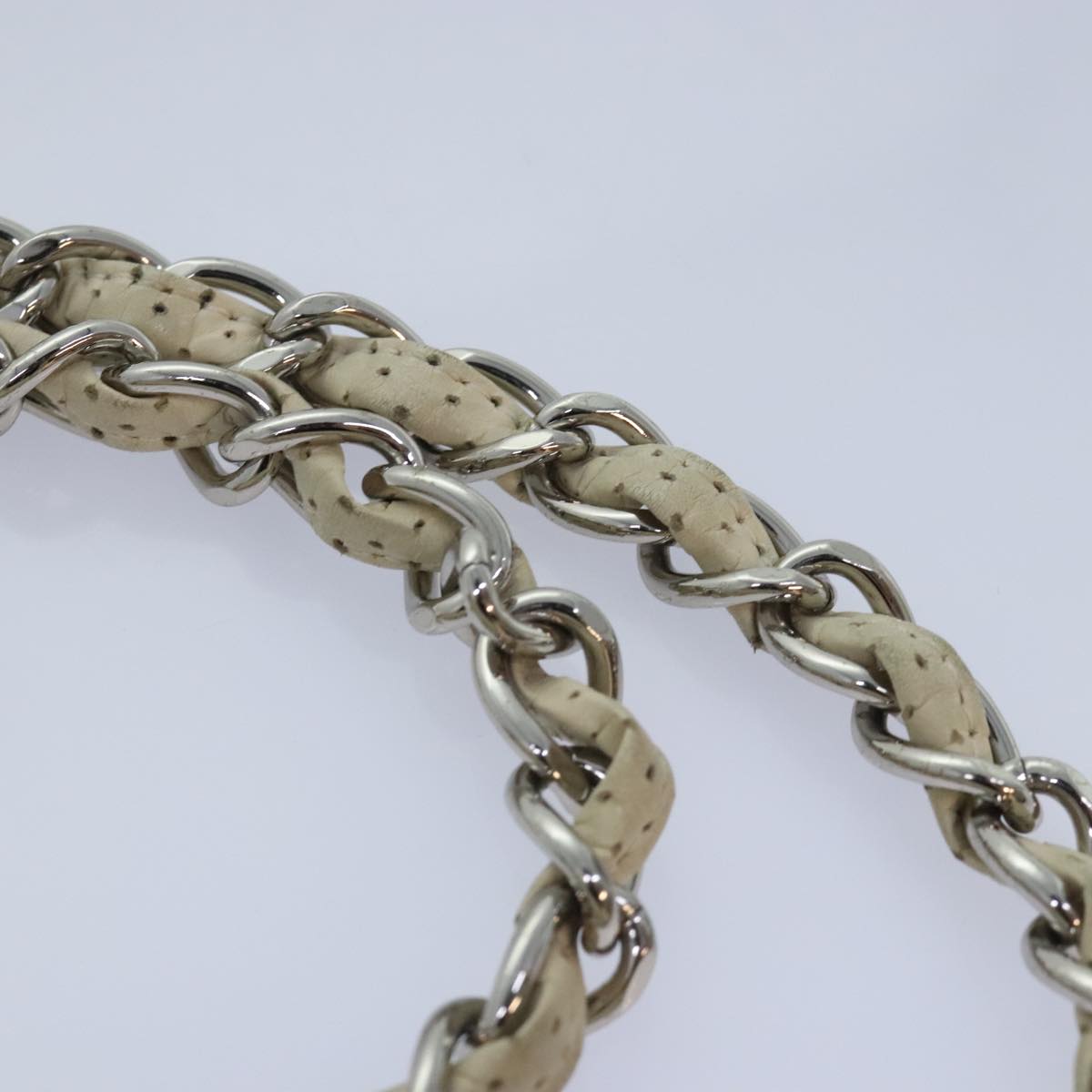 CHANEL Chain Shoulder Bag Punching leather White Silver CC 91310