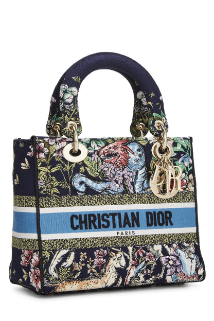 Dior, Navy Embroidered Canvas Lady D-Lite Medium, Multi