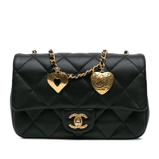 Black Chanel Mini Quilted Lambskin Heart Charms Flap Crossbody Bag