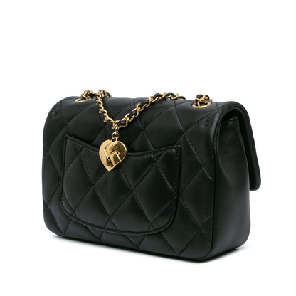 Black Chanel Mini Quilted Lambskin Heart Charms Flap Crossbody Bag
