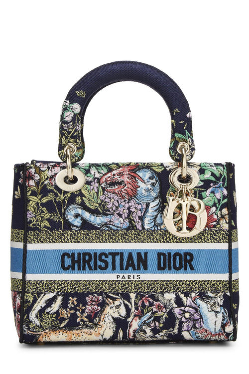 Dior, Navy Embroidered Canvas Lady D-Lite Medium, Multi