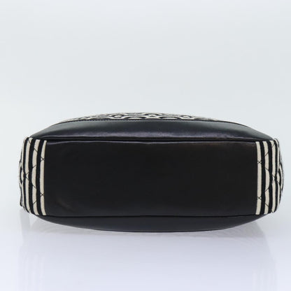 CHANEL Matelasse Chain Shoulder Bag Cotton Black White CC 92066S