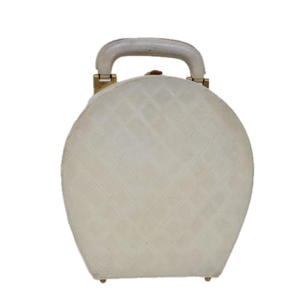 CHANEL Vanity Hand Bag Leather White CC 92088
