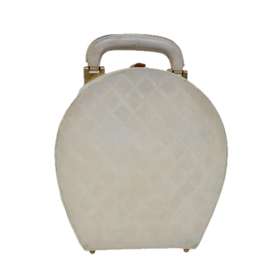 CHANEL Vanity Hand Bag Leather White CC 92088