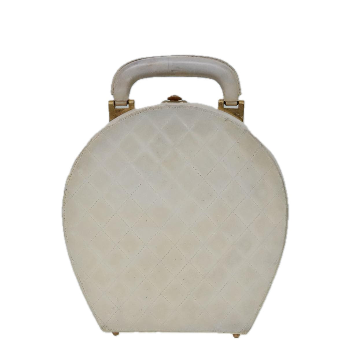 CHANEL Vanity Hand Bag Leather White CC 92088