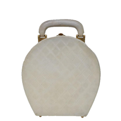 CHANEL Vanity Hand Bag Leather White CC 92088