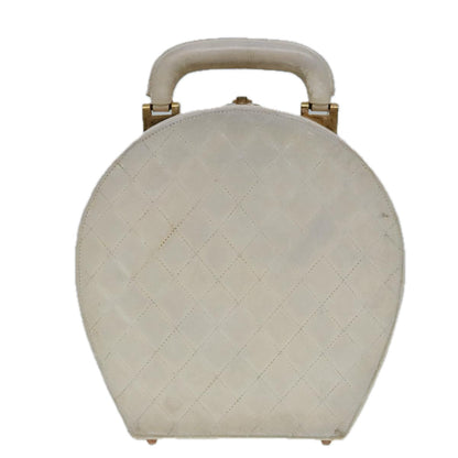 CHANEL Vanity Hand Bag Leather White CC 92088