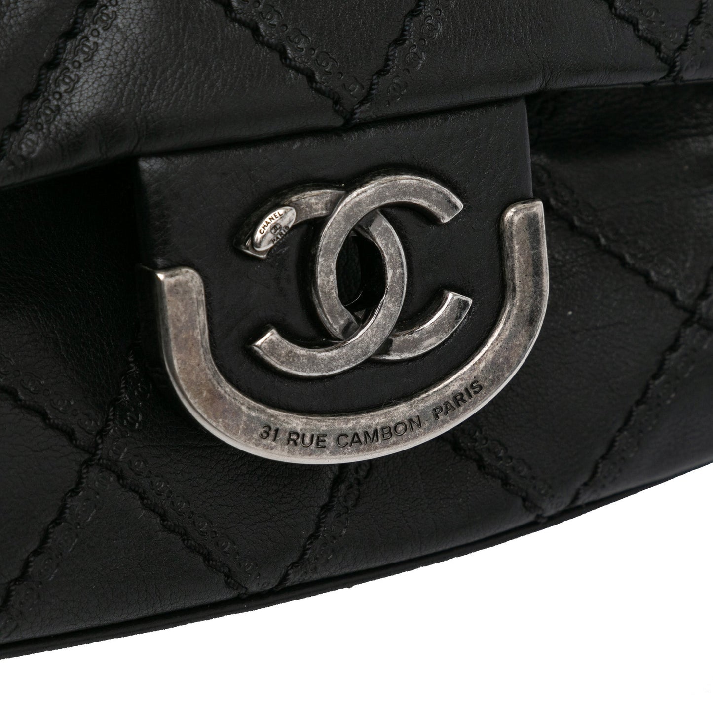Black Chanel Paris Edinburgh Jumbo Calfskin Coco Sporran Flap Shoulder Bag