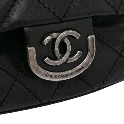 Black Chanel Paris Edinburgh Jumbo Calfskin Coco Sporran Flap Shoulder Bag