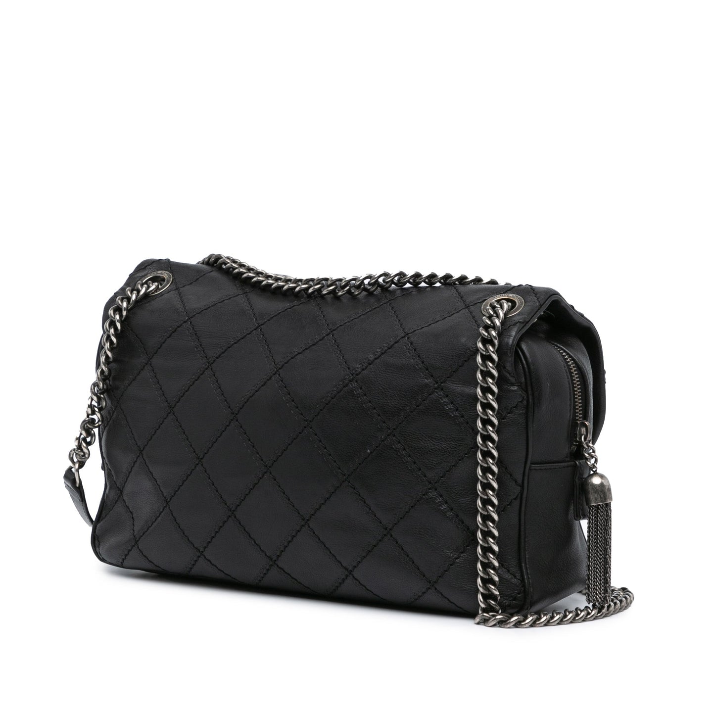 Black Chanel Paris Edinburgh Jumbo Calfskin Coco Sporran Flap Shoulder Bag