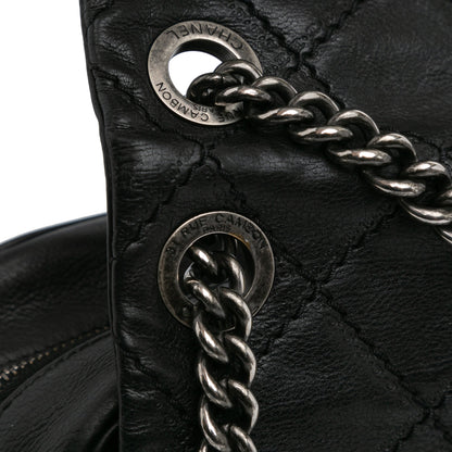 Black Chanel Paris Edinburgh Jumbo Calfskin Coco Sporran Flap Shoulder Bag