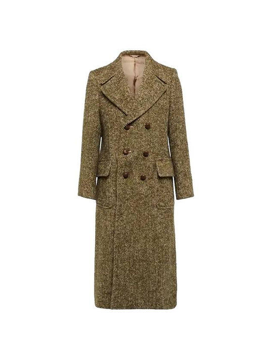 Gucci Bernal Herringbone Wool Single Coat Green