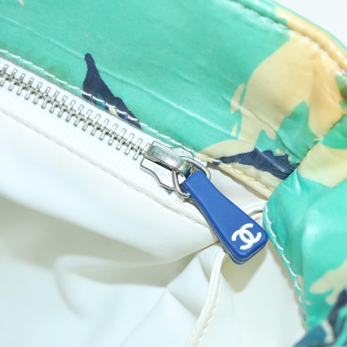 CHANEL Tote Bag Vinyl Peppermint Silver CC 92963