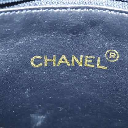 CHANEL Chain Tote Bag Canvas Lamb Skin Beige Black CC 93080