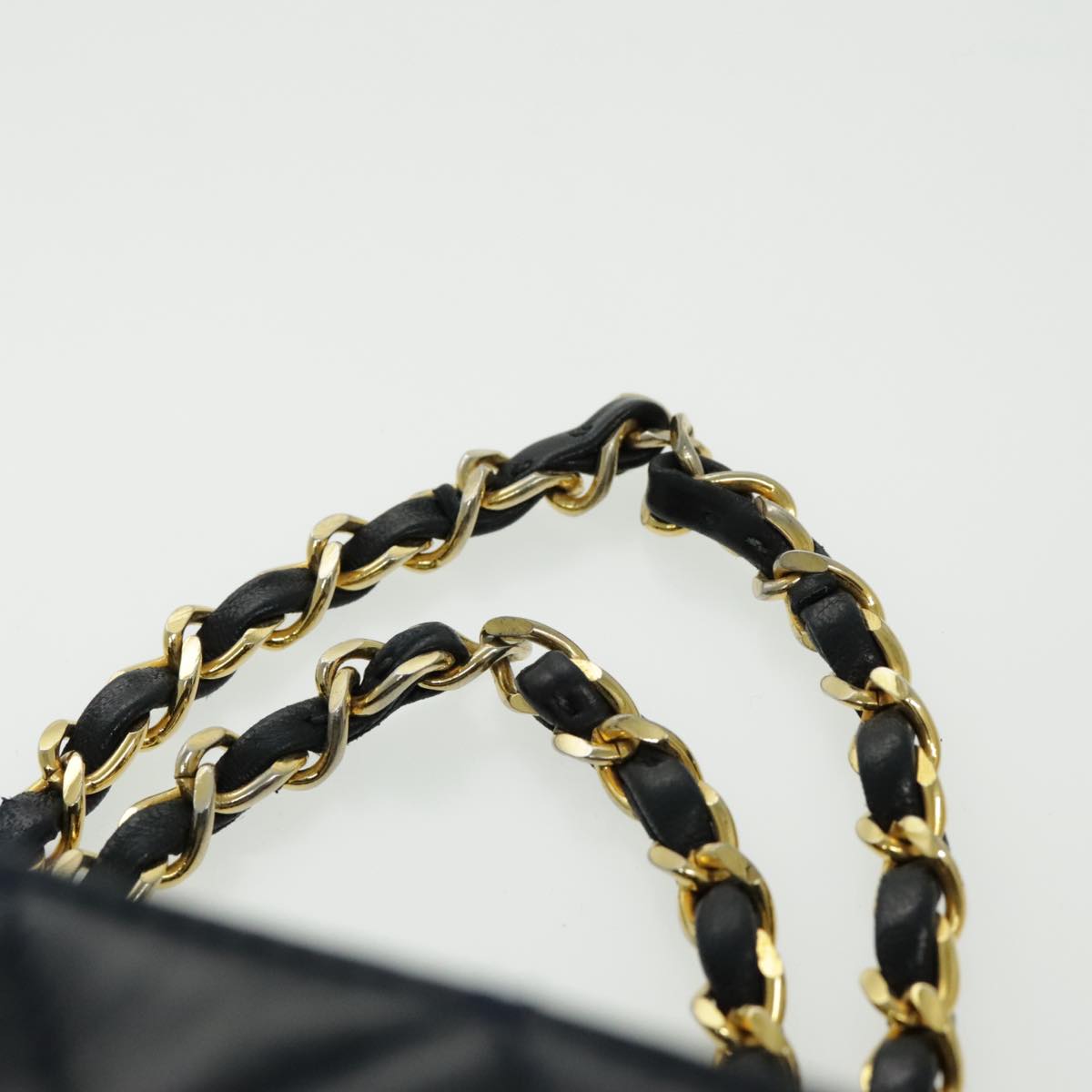 CHANEL Chain Tote Bag Canvas Lamb Skin Beige Black CC 93080