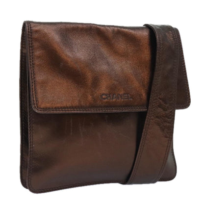 CHANEL Shoulder Bag Leather Bronze Gold CC 93241