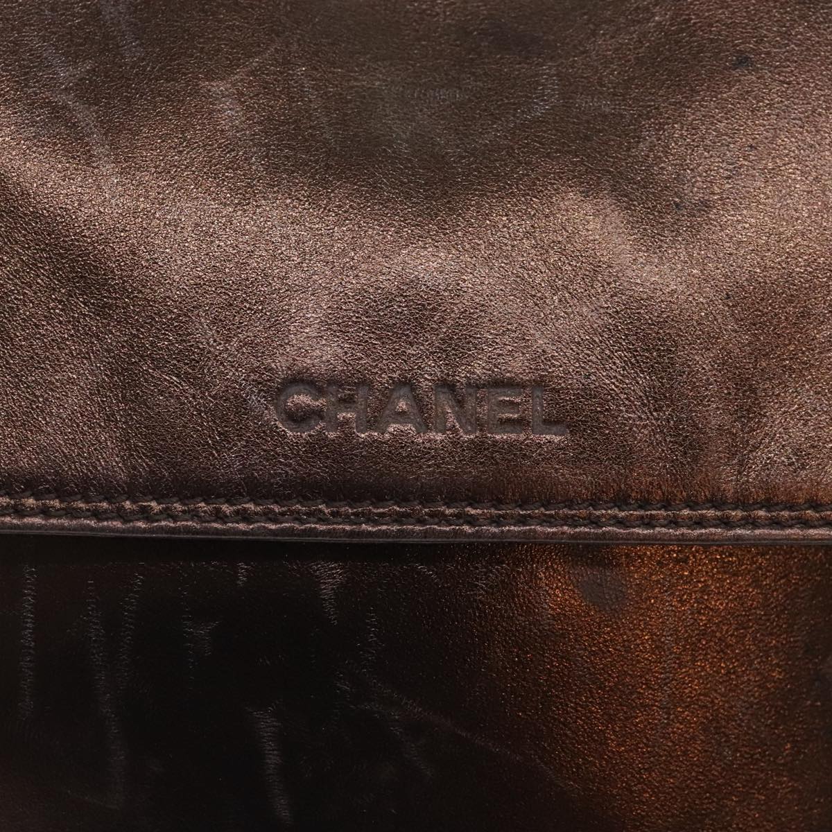 CHANEL Shoulder Bag Leather Bronze Gold CC 93241