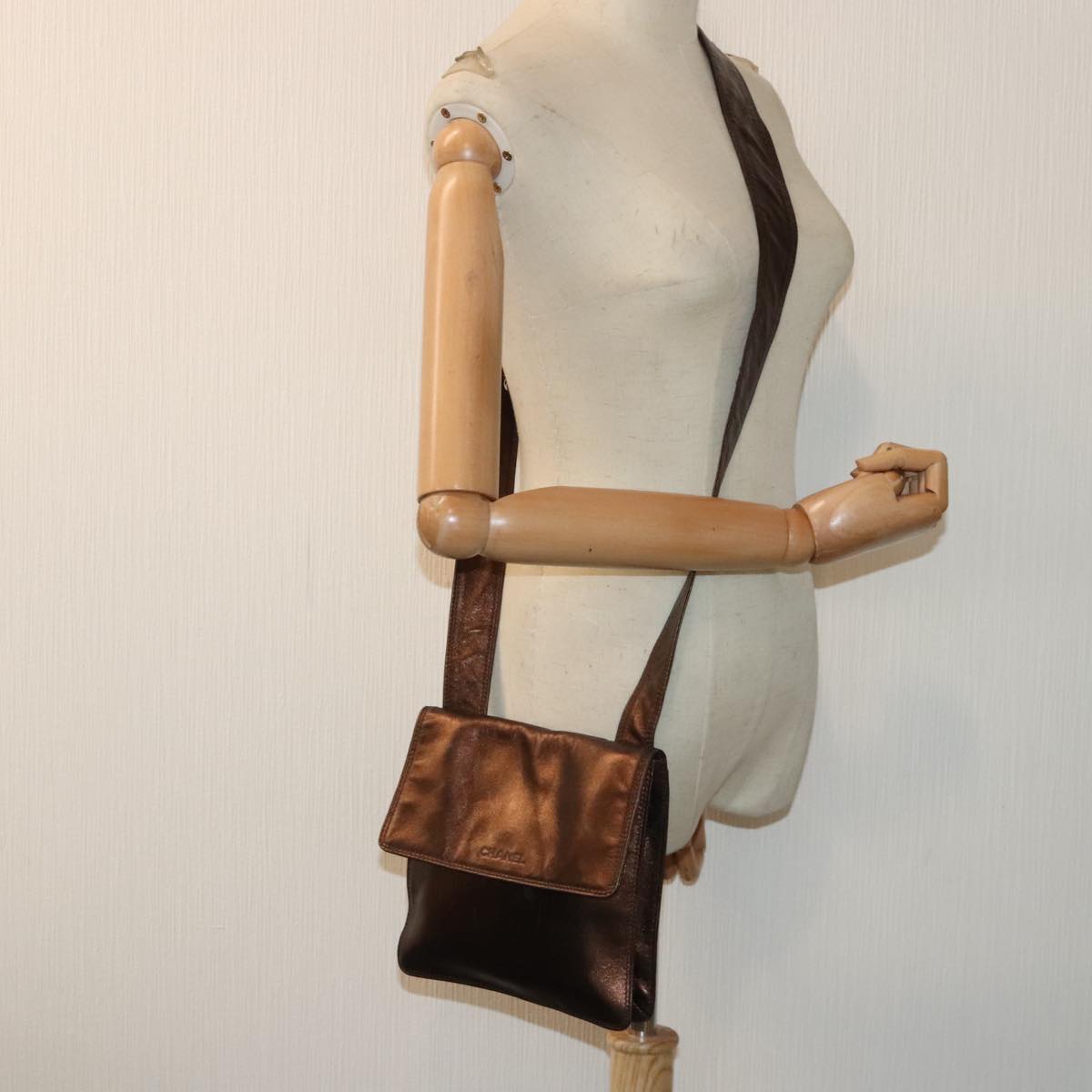 CHANEL Shoulder Bag Leather Bronze Gold CC 93241