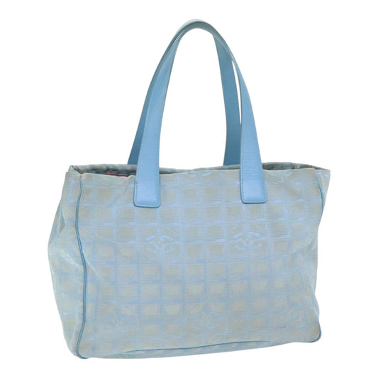 CHANEL New Travel Line Tote Bag Nylon Leather Baby Blue Silver CC 93431