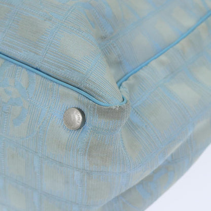 CHANEL New Travel Line Tote Bag Nylon Leather Baby Blue Silver CC 93431